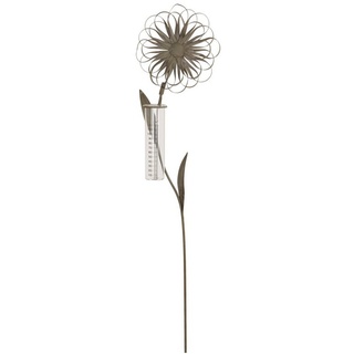 Dehner Gartenstecker Regenmesser, mit Blume an Deko-Stab 110 x 18.5 x 5 cm, Eisen, Farbe grau grau