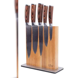 Wakoli Edib 5er Damastmesserset I Holzbox I 8 - 20cm Klinge I mit Messerblock