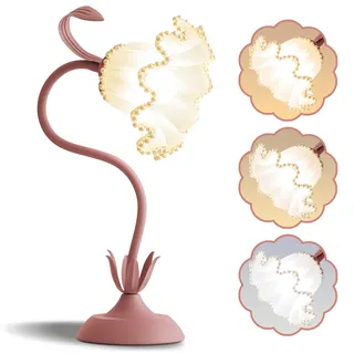Blume Tischlampe,LED Leselampe Nachttischlampe,Vintage Blume Tischlampen,3 Farbmodi Lilien Nachttisch Nachtlicht,Geeignet für Wohnzimmer Schlafzimmer Zimmerbeleuchtung Tischlampen Wohnkultur (Rosa)