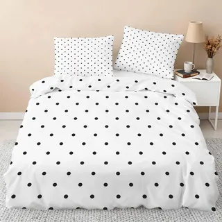 Generisch Weiß Schwarz Polka Dots Bettwäsche 135x200 cm, Tupfen Punkte Bettbezug, Bettwäsche-Sets 2 Teilig, Wendebettwäsche + 1 Kissenbezüge 80x80 Weich Mikrofaser Schlafzimmer Deko162