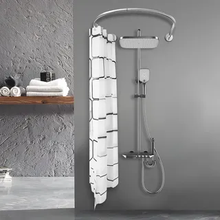 BAOCHADA Edelstahl Duschvorhangstange U-Form Justierbare Gebogene Flexible Duschvorhanghalterung with Bad-Vorhangstange Duschvorhang für Bad WC Fenster Balkon Edelstahl Rund Duschvorhangstange