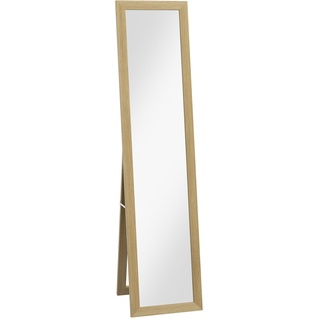 HOMCOM Standspiegel, Ganzkörperspiegel mit Ständer, freistehender Wandspiegel, Ankleidespiegel, Garderobenspiegel für Schlafzimmer, Flur, Alu, Eiche, 37 x 157 cm