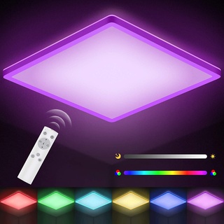 LEDYA LED Deckenleuchte Dimmbar mit Fernbedienung, 18W Deckenlampe Farbwechsel mit 6 Lichtfarben, Flach, Quadratisch, IP44 Wasserdicht für Bad, Schlafzimmer, Wohnzimmer, Rgbw, 29.5 x 29.5 x 2.5 cm