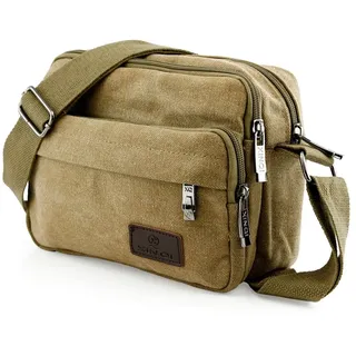 GEARONIC TM Herren Vintage Umhängetasche aus Segeltuch für Schule, Wandern, Militär, Reisen, khaki, Small