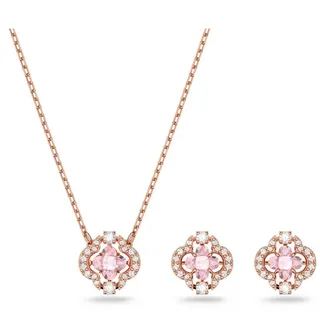 Swarovski Ohrring und Ketten Set Schmuckset Glücksklee rosa