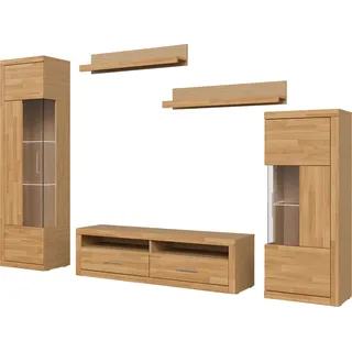OTTO home Wohnwand "Ribe Set-5 St.", braun (eiche teilmassiv), B:240cm H:180cm T:35cm, Holz teilmassiv, Kastenmöbel-Sets, Wohnwand, B/T/H: 240/35/180cm, Böden teilweise versetzbar