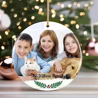 HOBULL Personalisierte Weihnachtskugeln mit Foto, Christbaumkugel Anhänger Personalisiert Keramik Weihnachtskugel Bild, Weihnachtsbaumschmuck Geschenke für Mama, Papa, Haustiere, Kinder, Freunde