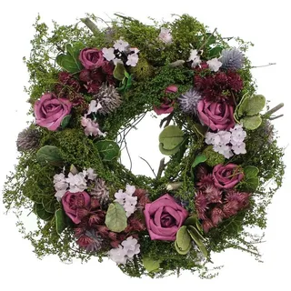Dekoleidenschaft Dekokranz "Lila Rose" aus Naturmaterialien & Textilblüten, Tischkranz, Wandkranz, Ø 21 cm, Hochzeitsdeko, Blumenkranz, Blütenkranz lila