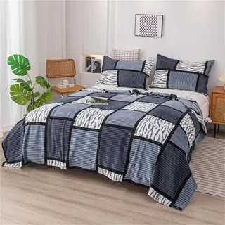 Hixingo Flanelldecke Plaid Patchwork Decke Kuscheldecke Flauschig Decke Weiche Warme Wohndecke Fleecedecke Winter Bequem Verdickt Couch Decke Sofadecke Bettüberwurf (Dunkelgrau,150x200cm)
