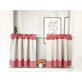 Daliena Scheibengardine 2er Set Karierte Bistrogardine Kurzgardine Leinenoptik Küchengardine Landhausstil Gardine Retro Vintage Fertige Kleinfenster Gardinen (BxH 70x45cm) Rot 2 stück