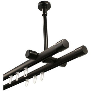 Gardinenstange Innenlauf 2-läufig schwarz Deckenmontage Endstücke, iso-design, Ø 20 mm, 2-läufig, Fixmaß, mit Bohren, Metall schwarz Ø 20 mm x 600 cm