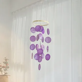 ZOYIEP Boho Deko Muschel Traumfänger Girlanden 43 cm Länge Weiß Windspiel, Anhänger Retro Capiz Muscheln (Lila)