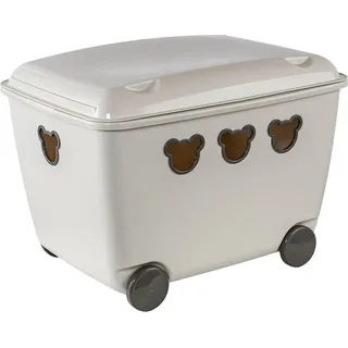 Bear Teddy Box Spielzeugkiste mit Deckel und Rollen Aufbewahrungsbox Bär 55L Weiß - Weiß