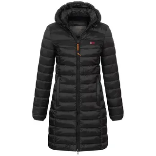 Geographical Norway Steppmantel Damen Herbst Jacke Steppjacke Outdoor leicht Kapuze Übergangsjacke schwarz M (38)