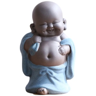Lachender Maitreya Buddha, Keramik-Buddha-Statue, Ornament-Tee-Skulptur, Mini sitzende Glücks-Buddha-Ornamente, Wohnkultur Garten-Ornamente