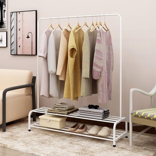 BOFENG Weiß Kleiderständer Freistehender Kleiderbügel Multifunktionales Schlafzimmer Kleiderständer Schlafzimmer, 2 Ablagen aus Metall 110x 45 x 152 cm (B xT x H)