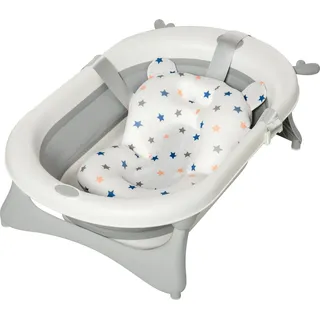 HOMCOM Babybadewanne faltbare Babywanne zusammenklappbar mit Badematte geeignetes Alter: 0-3 Jahre PP-Kunststoff TPE Grün+Weiß 81,5 x 50,5 x 23,5 cm   Aosom