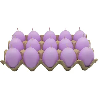 Ostereikerze im 15er Set - Eikerzen - Osterkerzen - Kerzen als Osterei, Kerzenei, Wachskerze Eiform, Dekokerze als Osterei in Pastell lila, Lieferumfang: 15 Eikerzen, Größe H/Ø 6 x 4,5 cm,