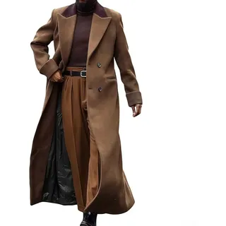 Zweireihiger Trenchcoat aus Wolle für Herren, verlängerte Blazer-Jacke mit Reverskragen für Freizeit, Party und tägliche Anlässe (XL Dunkelbraun)