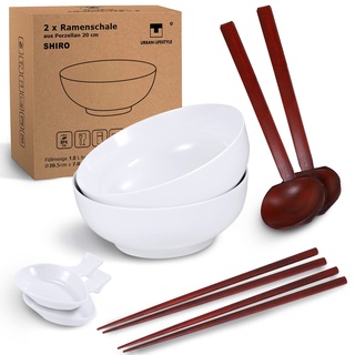 Ramen Schüssel Set XL SHIRO Porzellan Warm Weiß für 2 Personen Japanische Ramen Bowl Set Japanisches Geschirr Set Asiatisches Geschirr Set Suppenschalen Ramenschale groß