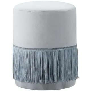 Samthocker mit Fransen Grau Sitzhocker ca. Ø 26 x 36 cm Fußhocker Hocker
