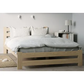 home collective Holzbett 120x200 cm mit Lattenrost Modern Bett Bed Kiefer Massiv Bettgestell Doppelbett Massivholzbett Klassisch Komfortabel & Langlebig Skandinavisch Boho Landhaus Kopfteil hoch natur