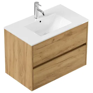 magnolia home Badmöbel Taifun & Waschtisch 80 cm 2 Greifraum SoftClose Auszüge eiche gold