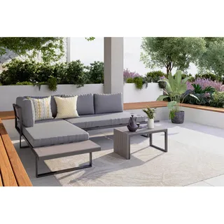 Ambia Garden Loungegarnitur, Grau, Metall, Kunststoff, Textil, Füllung: Polyester,Schaumstoff, 252x182 cm, Loungemöbel, Gartenlounge-Sets