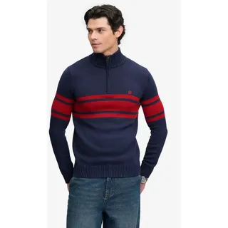 Superdry Strickpullover COTTON STRIPE HALF ZIP KNIT Baumwolle, slim fit blau XXXL (56)