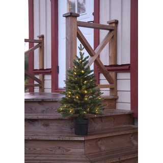 Künstlicher Weihnachtsbaum Byske von Star Trading, kleiner Tannenbaum in Grün mit Topf und LED Lichterkette für innen und außen, warmweiß mit Timer, Sensor, batteriebetrieben, Höhe: 90 cm, IP44
