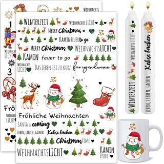 Kerzentattoos Weihnachten, Kerzen Tattoo Folie Farbe DIY Kerzensticker für Adventskerzen und Keramik A4 Bogen DIY Stickerbogen