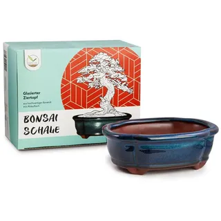HappySeed Pflanzschale Bonsai Schale aus Keramik in Marineblau - 15 x 5,5 x 11 cm (klein)
