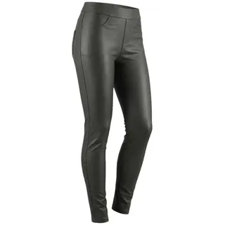 Aurela Damenmode Thermoleggings Damen Leder Hose gefütterte Kunstleder Leggings extra Slim, breiter Gummizug, moderner 5 Pocket-Style grün 42
