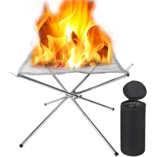MIVIDE Tragbare Feuerstelle für Außen, 42cm Feuerschale Outdoor Fire Pit, 304 Edelstahl Faltbar Feuerstelle Edelstahlgeflecht mit Tragetasche für Camping, Outdoor, Picknick
