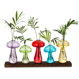 LuxusKollektion Tischvase Pilzmotiv Glasvase 5er Set bunt - Blumenvasen modern & klein