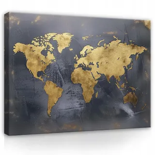 BILDER Weltkarte Gold Schwarz 120x80