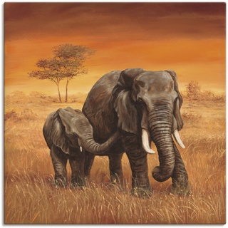 Wandbild ARTLAND "Elefanten II" Bilder Gr. B/H: 100 cm x 100 cm, Leinwandbild Wildtiere, 1 St., braun Kunstdrucke