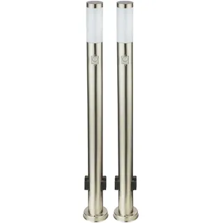 ETC Shop Wegeleuchte Edelstahl, Kunststoff spritzwassergeschützt mit Bewegungsmelder 2er Set silber