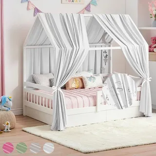 Hausbett Himmel, 2PCS Betthimmel Hausbett, Musselin himmelbett vorhänge, Hausbett Vorhang für Hausbetten, Kinderzimmer Deko Stoffhimmel für Mädchen Jungen Baldachin Kinderbett (H270 x W67CM, Weiß)