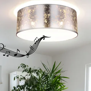 GLOBO Deckenlampe mit Bluetooth Lautsprecher 40 cm Schlafzimmerlampe silber Deckenlampe Wohnzimmer, Fernbedienung dimmbar, 3x RGB LED 8,5W 806Lm warmweiß, H 17,5 cm
