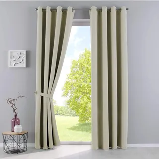 Gardinenbox Vorhänge Blickdicht »Newyork« Beige HxB 245x140 cm 2er-Pack Thermo-Gardinen Verdunkelungsvorhang Blackout Ösen schalldämmend ÖKOTEX UV-Schutz Raffhalter, 201920600-2