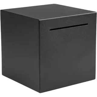 Unverschließbare Spardose 12 X 12 Cm, Edelstahl, Schwarz, Fassungsvermögen: 800 Münzen Oder 1500 Scheine, Für Erwachsene Und Kinder, Spardose, Klassisch