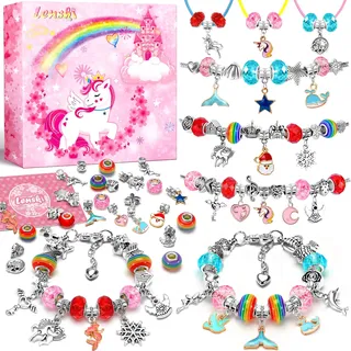 Lenski Geschenke für Mädchen, Armbänder Selber Machen, Bastelset Kinder ab 6 Jahre | Adventskalender Teenager Mädchen, Einhorn Schmuck Selber Machen Adventskalender Füllung Geschenk Mädchen 5 6 7 8 9 Jahre