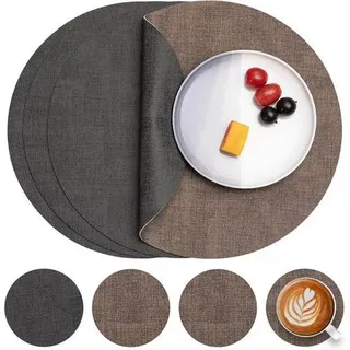 Tischsets abwaschbar Kunstleder rund 36cm Grau Braun 4er Set