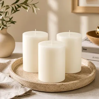3er Set Weiße Stumpenkerzen,Säulenkerzen 7,6x10cm – Unparfümiert&Tropffrei | Lange Brenndauer 90 Std.,Hochzeitskerze,Taufkerze Rohling,Tafelkerzen,Notfallkerzen – Ideal zum Kerzenbemalen