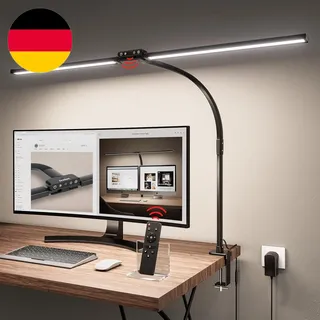 Jeebel LED Schreibtischlampe Dimmbar 24W, 1800LM 80Cm Doppelkopf Schreibtisch La