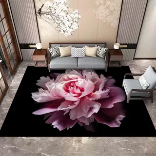 Knüpfteppich Zum Selber Knüpfen Rosa Pfingstrosenblume Latch Hook Teppich Kit mit Latch Hook DIY Teppich,Latch Hook Teppich Herstellung,DIY Teppich Für Wohnkultur Für Kinder Und Erwachse 23x35in