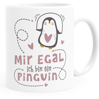 SpecialMe® Kaffee-Tasse Spruch Mir egal ich bin ein Pinguin lustige Spruch-Tasse weiß-rosa Keramik-Tasse