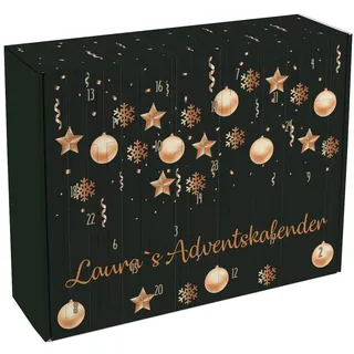 Herz & Heim® Adventskalender zum Befüllen mit Wunschtext bedruckt - Motiv: Christbaumkugeln und Weihnachtssterne