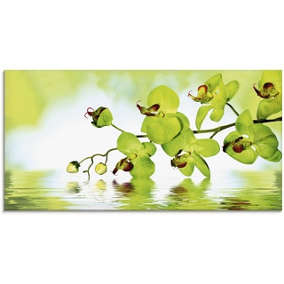 Glasbild ARTLAND "Schöne Orchidee mit grünem Hintergrund" Bilder Gr. B/H: 100 cm x 50 cm, Blumen, 1 St., grün Glasbilder